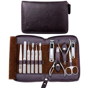 FAMILIFE Manicure Set, Nail Clippers Set Professional Manicure Kit 11 in 1 Stainless Steel Pedicure Tools Nail Kit Mens Grooming Tool with Portable Leather Travel Case Dark Violet Birthday Gifts (Purple)