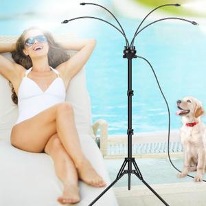 Stand Misters for Outside Patio, Adjustable 5.25F Misting System with Four Spray Heads & 26.2FT Water Hose, Portable Standing Misters Cooling System for Camping, Pool, BBQ, Beach & Backyard