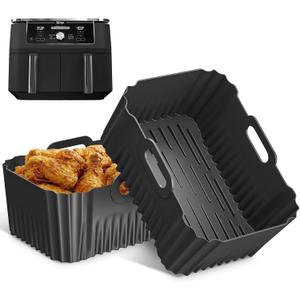 2PCS Silicone Air Fryer Liners, Reusable Silicone Liners for Ninja DZ401, DZ550, DZ302, Ninja Foodi Dual Air Fryer Accessories Baking Tray for 10 QT Airfryer Baskets