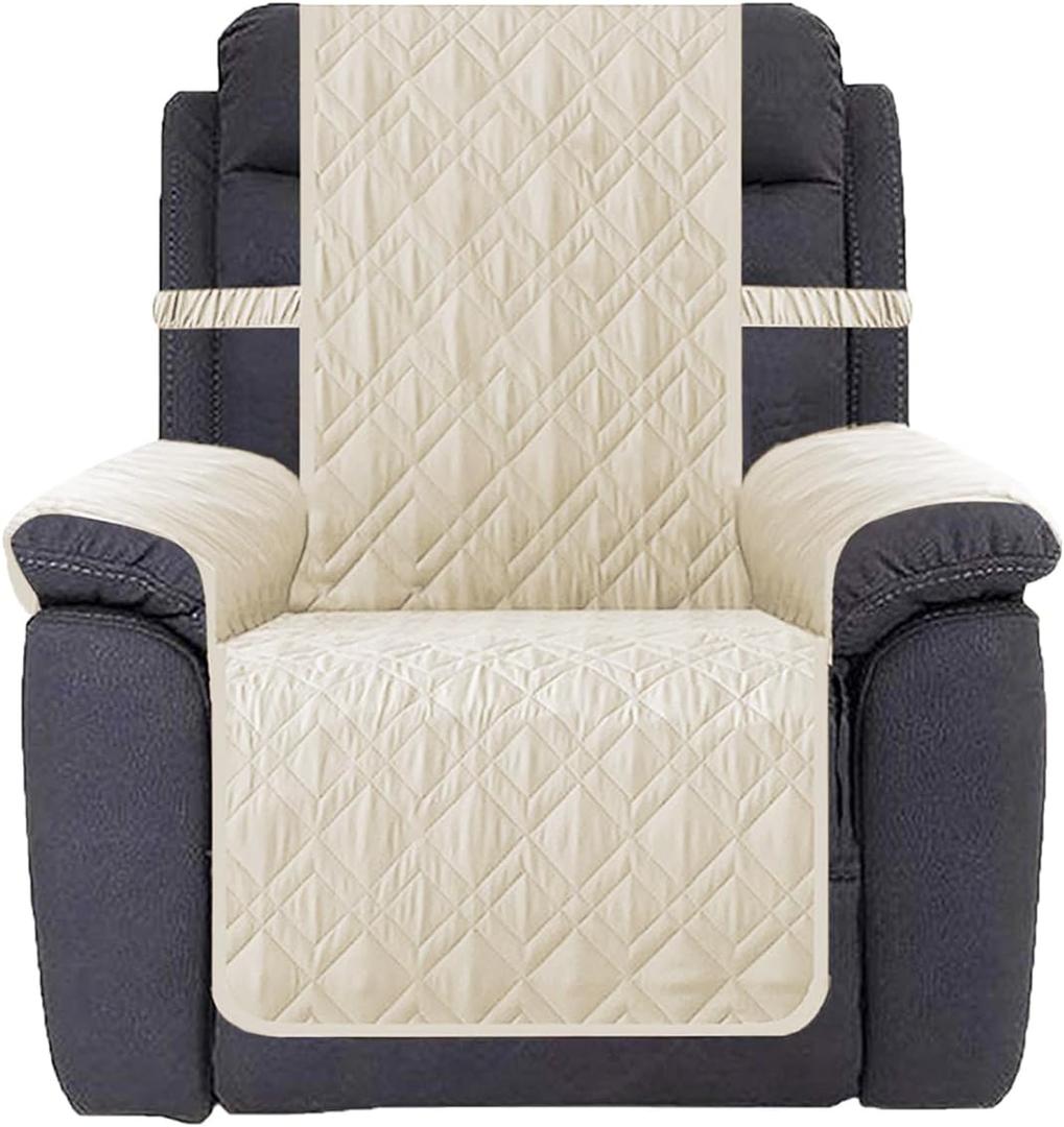 Ameritex Waterproof Nonslip Recliner Cover Stay in Place, Dog Chair Cover Furniture Protector, Ideal Recliner Slipcovers for Pets and Kids (Ivory, 23")