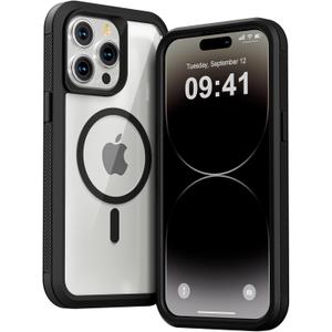 for iPhone 14 Pro Max Case, Compatible with MagSafe, Heavy Duty Shockproof Protection Phone Case, Transparent Double Layer Magnetic Protective Cover for iPhone 14 ProMax, 6.7'', Black