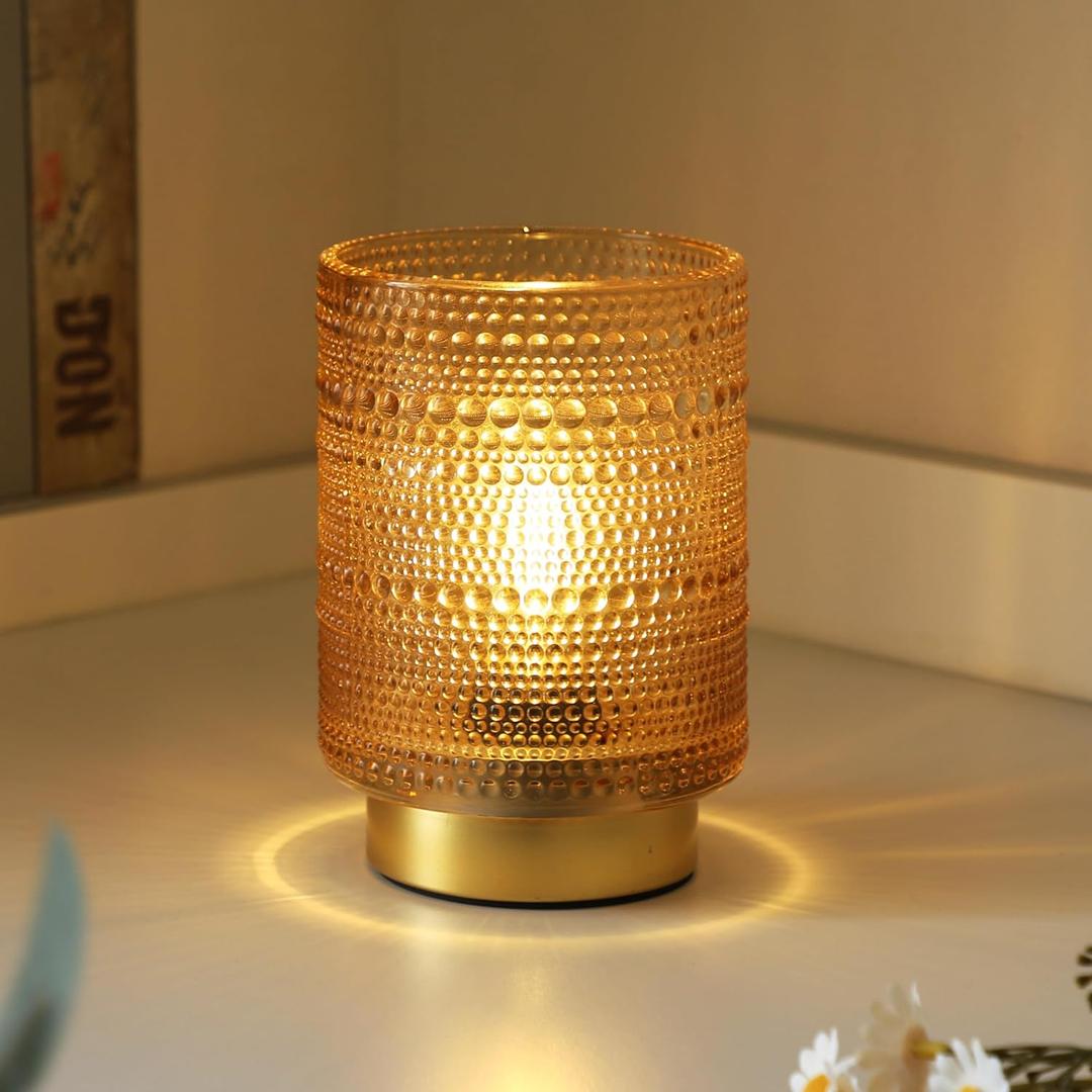 Battery Operated Decorative Lamp with Timer for Bedside/Bookshelf Decor,Cordless Small Accent Table Lamp with LED Warm Bulb for Nightstand/Entryway/Coffee Table/Office Cubicle/Dorm Room Decor(Gold)
