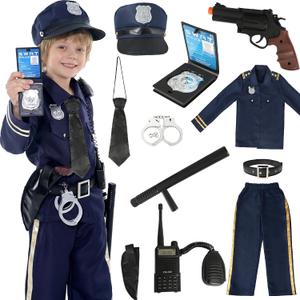 Wizland 6Pcs Police Costume for GirlsKid Cop Uniform Outfit, Halloween Career Day Dress Up Costume with Complete accessories 6-8Y