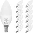 ORALUCE E12 LED Bulb 40 Watt Equivalent, 6500K Cool White Candelabra LED Light Bulbs Non-dimmable, Chandelier Light Bulbs Type B for Ceiling Fan, 5W 500LM 12 Pack