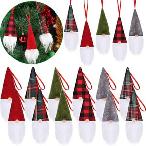 2 x Skylety Skylety Gnome Ornaments Christmas Hanging Buffalo Plaid Decor for Christmas Tree Scandinavian Decorations Santa Gnome Tomte Plush Ornaments Bulk