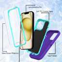 Tall silver for iPhone 15 Case with [2 Screen Protector ], Military Grade Shockproof Heavy Duty Drop Protection Rugged Case 6.1"(Purple Blue)