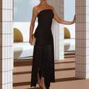 Women's Sexy Strapless Mesh Maxi Dress Tube Top Midi Dresses Wedding Guest Party Cocktail (Black, L)