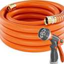 SPECILITE Garden Water Hose 50 ft x 3/4 in Heavy Duty, Flexible and Lightweight, Burst 600 psi, Kink-less Hybrid Rubber Pipe for Backyard, 3/4'' Brass Fittings, Orange