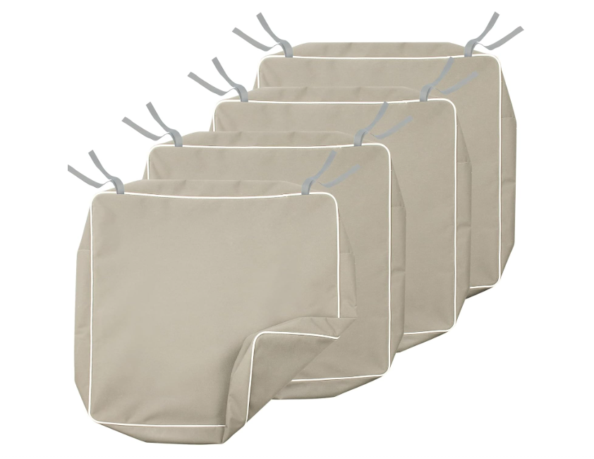 Porch Shield Outdoor Cushion Slipcovers Patio Chair Seat Cushion Covers Set 4 Waterproof Fade Resistant 21 x 21 x 4 inch, Beige