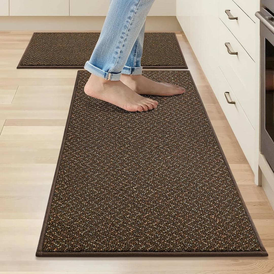 COSY HOMEER Kitchen Rugs and Mats 2PCS Non Slip Kitchen Mats for Floor Washable Stain Resistant Kitchen Runner Rug Sets Absorbent Kitchen Floor Mat 20"x32"+20"x48",Brown