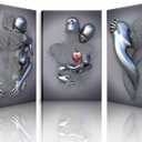 Framed Wall Art for Bedroom 3D Metal Effect Love Heart Couple Wall Art Decor for Living Room 3 Pieces Modern Abstract Grey Black and White Canvas Prints Poster Pictures Paintings for Wall Decorations (16"L x 12"W)