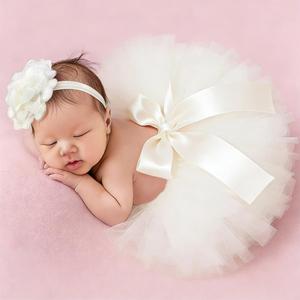 Newborn Tutu Photography Outfits Newborn Photography Outfits Girl Baby Props Infant Tutu Skirt Girl Photo Shoot Set (Beige)