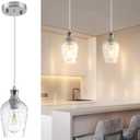 Glass Pendant Lights Kitchen Island, Farmhouse Brushed Nickel Pendant Light with Clear Hand-Blown Glass Shade, Modern Hammered Glass Hanging Light Fixture for Dining Room Bedroom Hallway