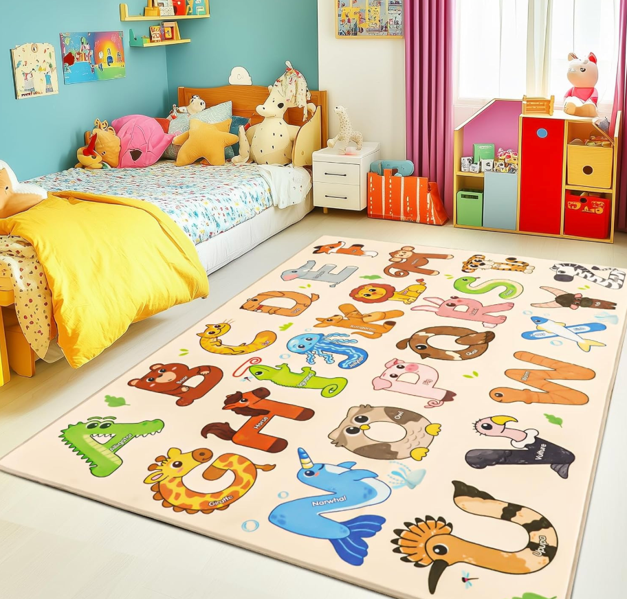 Bolacrom Kids Rugs for Playroom Educational Rug for Learn The ABC Alphabet, Soft Machine Washable Non-Slip Cute Carpet for Classroom Toddler Nursery Kids Room Decor Mat