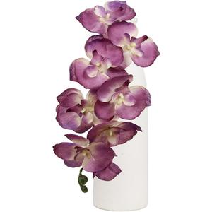 4 Pcs Silk Artificial Orchid Flowers Stem, 8 Heads Faux Phalaenopsis Flowers Branches 27.5'' Artificial Flowers Plants for Pots Vase Decor (Purple)