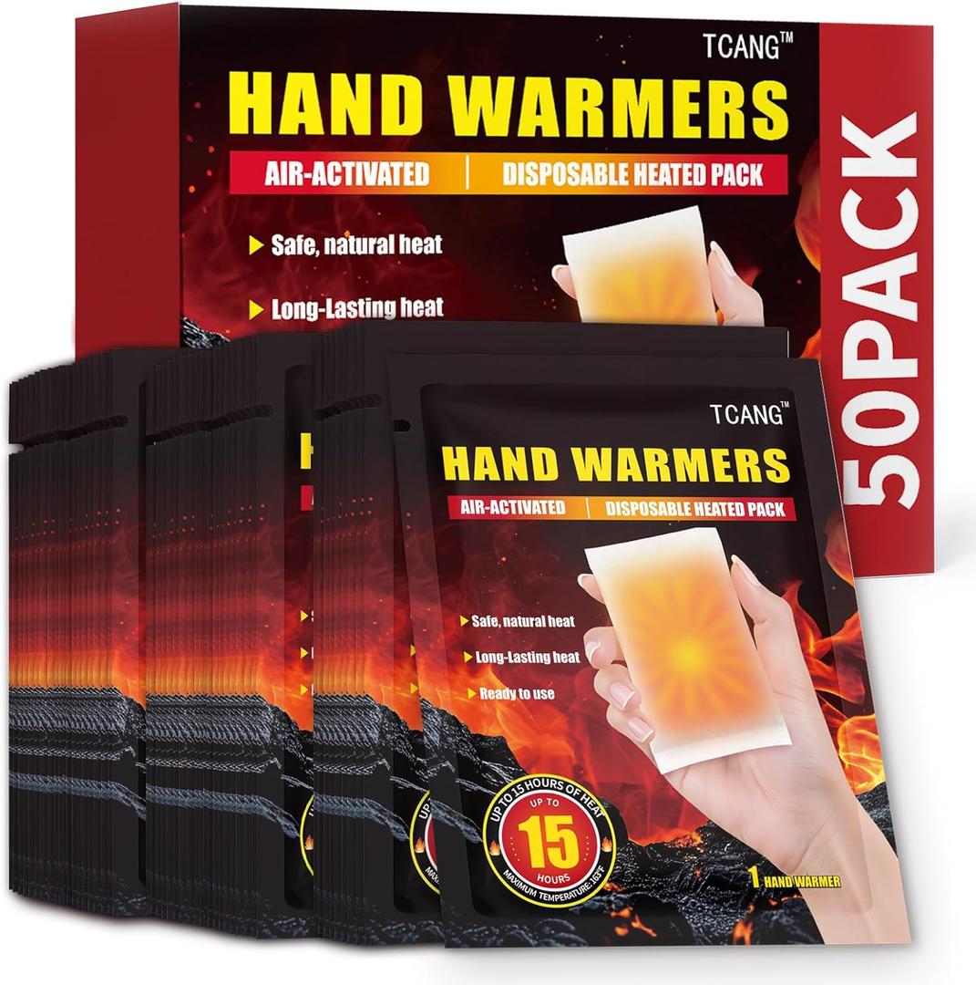 Hand Warmers Disposable - Up to 15 Hours of Heat - 50/100/200 Pack Super Long Lasting Air Activated Warmers, All Natural, Portable for Body, Hands & Toes - Odorless Hot Warmer Heater for Outdoor Sport