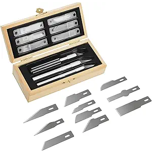 Headley Tools Precision Craft Hobby Knife Set (38pcs) with Wooden Chest, Razor Sharp Knives for Scrapbooking, Art Modeling, Sculpture, Wood&Leather Working- Fine Point, Scoring, Chiseling Blades