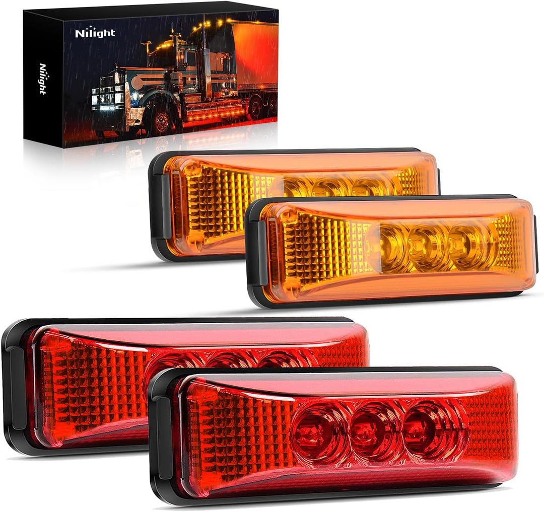 Nilight 4PCS 3.9 Inch 3 Led Truck Trailer Light Front Rear LED Side Marker Lights Clearance Indicator Lamp Waterproof Sealed Surface Mounted LED Marker Light (Amber/Red 4PCS -Universal)