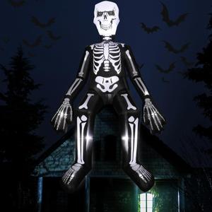 Jenaai Halloween Inflatables Extra Large 10.5 Feet Sitting Skeleton Halloween Outdoor Inflatables Decorations Skeleton Blow Up Built in Lights Air Pump for Halloween Party Yard Garden Party Supplies