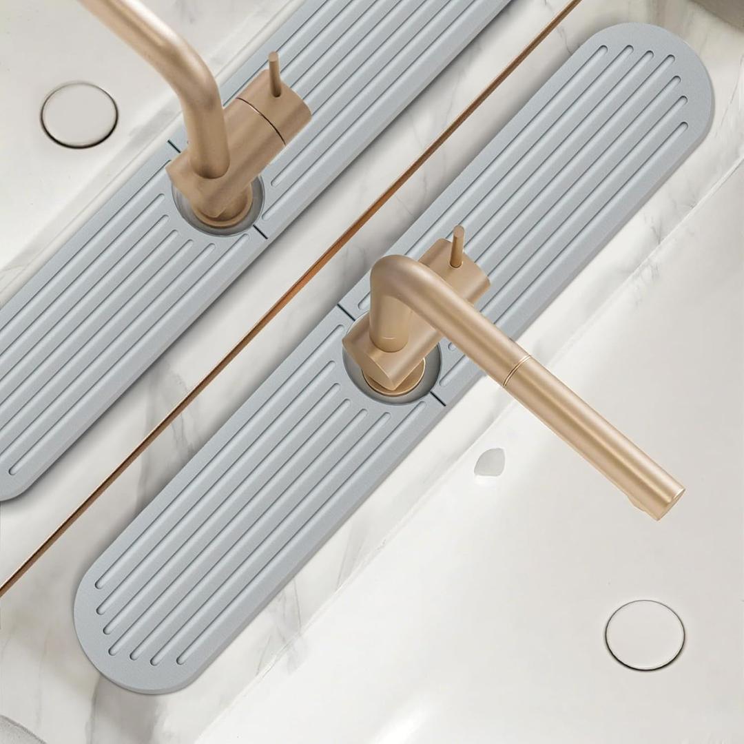 Stone Faucet Mat for Kitchen Sink, 2 Set/4PCS Quick Dry Diatomaceous Earth Stone Tray, Water Absorbing Stone Mat for Kitchen & Bathroom Counter, Sink Protectors Accessories (23.6"x3.9")