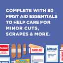 BAND-AID Brand Travel Ready Portable Emergency First Aid Kit for Minor Wound Care, Perfect for Home, Car, Travel, Camping Essentials & Outdoor Emergency Kit, 80 Pieces