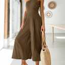ANRABESS Women's Summer Straps One Shoulder High Waist Dressy Casual Wide Leg Linen Jumpsuit Romper Beach Travel Outfits (Brown, S)