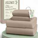 LANE LINEN 100% Organic Cotton Sheets Set, Pure Organic Cotton Long- Staple Percale Weave Ultra Soft Best- Bedding Sheets for Bed, GOTS Certified, Fits Mattress Upto 15in. Deep Pocket (Full, Taupe)