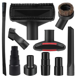 10PCS Universal Vacuum Attachments Kit Wet Dry Plastic Vacuum Hose Adapter 1-1/4" Vacuum Cleaners Accessories with Horse Hair Brush Flexible Crevice Tool Adapter for Shop Vac Accessories (Black)