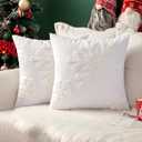 MIULEE Pack of 2 Christmas Decorative Snowflake Throw Pillow Covers Canvas Embroidery Winter Cushion Cases Holiday Decor Soft Pillowcases for Winter Couch Sofa Bedroom CarWhite, 50x50in