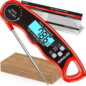 GDEALER Meat Thermometer Digital Instant Read Food Thermometer Waterproof Ultra-Fast for Grill Cooking Kitchen with Backlight & Calibration (Red)