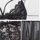 Plus Size Women Sexy Lingerie Set Lace Babydoll Strap Chemise Nightgown Sleepwear Side Slit Nightdress with Panty (Black, XXL)