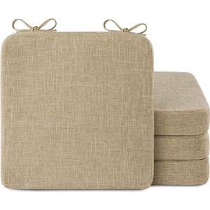 AddGrace Square Chair Cushions for Dining Chairs 4 Pack Non Slip Seat Cushions for Kitchen Chairs Indoor Thick Dining Room Chair Pads with Ties and Removable Cover 16'' x 16'' x 2'' (Beige)