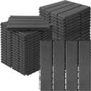 MYFAMIREA 36 Pcs Plastic Interlocking Deck Tiles 12" x 12" Patio Floor Decking Tiles Indoor Outdoor Waterproof Non-Slip Flooring Tiles All Weather Use for Balcony Backyard Porch Poolside, Dark Grey