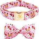 Elegant little tail Christmas Dog Collar, Christmas Deer Print Pet Collar Dogs Holiday Collars with Bow Pink Cute Winter Girl Puppy Bow Adjustable Pet Collars for Large Dogs (Large (Pack of 1))