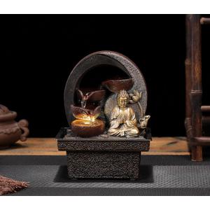 Tabletop Water Fountain Buddha Statue Zen Meditation Desktop Indoor Waterfall Fountain Tabletop Humidifiers Relaxation for Office, Living Room, or Bedroom