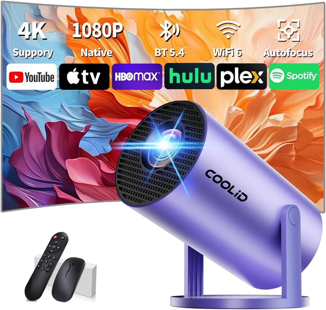 [Built-in Apps & 2026 Upgraded] Mini Projector Support 4K 1080P Auto Keystone 180 Rotatable with WiFi 6 and Bluetooth 5.4, Projector Portable Compatibile with HDMI/TV Stick/Memory Stick/Laptop-Purple