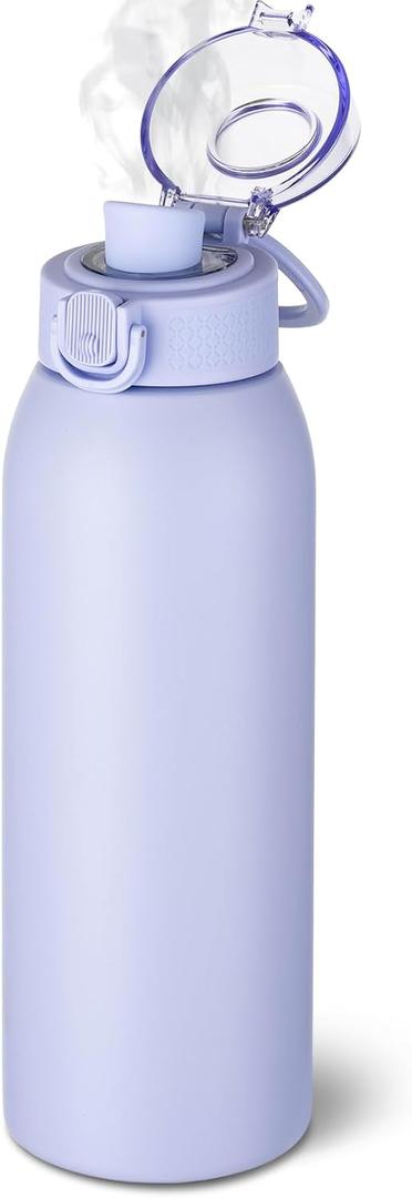 Insulated Water Bottle 24 oz with Dustproof Lid, Carry Handle & Tea Infuser, BPA-Free & Leakproof, Stainless Steel Water Bottles Ideal for Fitness, Hiking, Office & Outdoor Use (Light Purple)