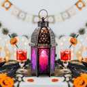 DECORKEY Halloween Decorations Indoor, Purple Decorative Candle Lantern for Moroccan Light Decor, 12.8 Vintage Metal Hanging&Tabletop Lantern, Ramadan Lantern for Home Outdoor Patio(Purple)