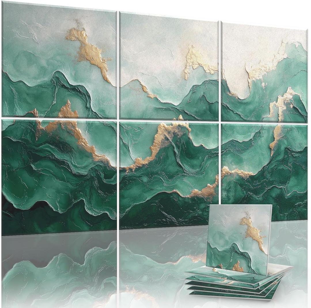 6-Pack Acoustic Wall Panels 72x48 Inch Decorative Acoustic Panels Sound Absorbing Wall Art for Studio Office Home Easy Installation (Emerald Ridge)