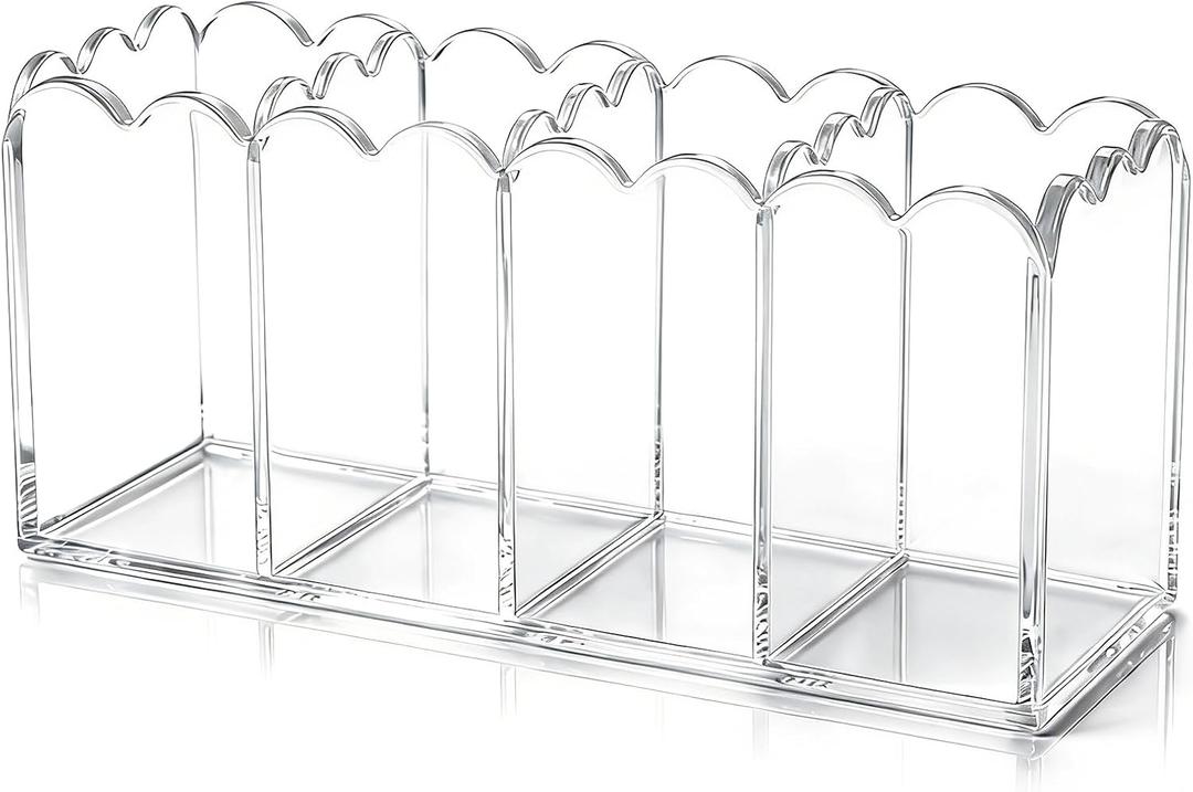 Sabary Scalloped Acrylic Dry Erase Marker Holder Whiteboard Non Slip Coastal Style Pen Holder for Fridge Locker Organizer for Work Locker Desk Accessories Pencil Cup(7.9 x 2.7 x 3.5'')