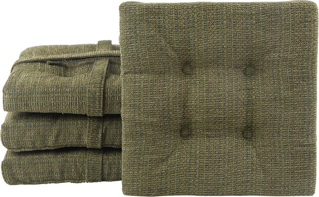 Klear Vu Non-Slip Gripper Tufted Square Stools Cushions with Tie Straps for Dining Rooms, Kitchen Bars, Cafes and Restaurants-Set of 4, 12x12, 4 Count (Pack of 1), Green