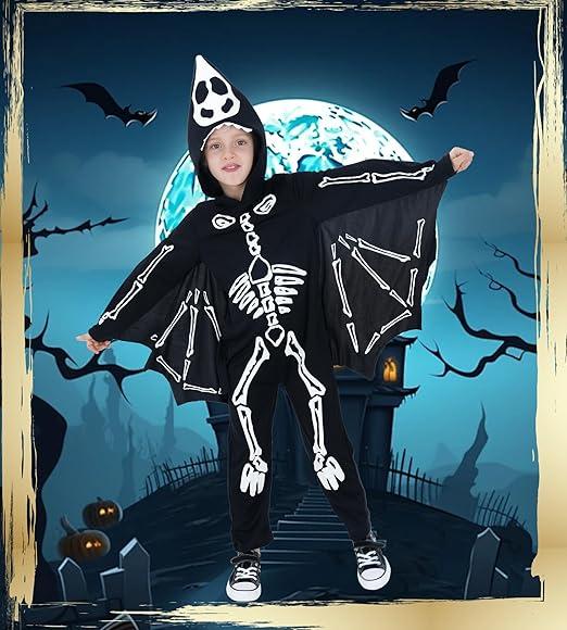 Wizland Kids Bat Skeleton Costume, Glow in the Dark Vampire Bat onesie, Scary Halloween Costume for Boys and Girls