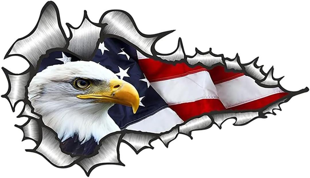 2 Pack American Bald Eagle Flag Car Decal Sticker, 7.48X4.33 Inch Patriotic Eagle Truck Decal Waterproof Bumper Sticker for Car Truck Trailer SUV Van Outdoor Window Wall Laptop Tablet Glass (Number 2)
