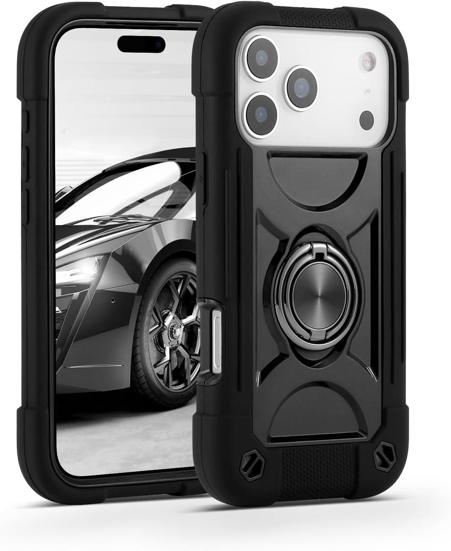 MARKILL Compatible with iPhone 17 Pro Case 6.3 Inch with Ring Stand, Military Grade Drop Protection Full Body Rugged Heavy Duty Case 3 in 1 Protective Durable Cover Black