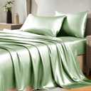 CozyLux Satin Sheets Queen Size Bed Set - 4 Piece Silky Queen Sheet Set, Luxury Sage Green Queen Sheets with Smooth and Soft Microfiber, Includes 1 Fitted Sheet, 1 Flat Sheet and 2 Pillowcases