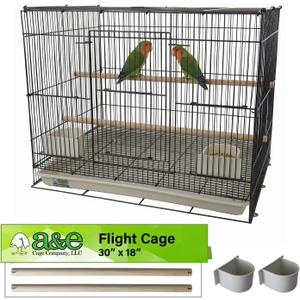 A&E Cage Co 504 Black Flight Bird Cage 30" x 18" x 18" Flight Cage for Finches, Canaries & Parakeets Includes 2 Feeder Stations, Wood Perch, Slide-Out Tray & Carry Handle (Black)