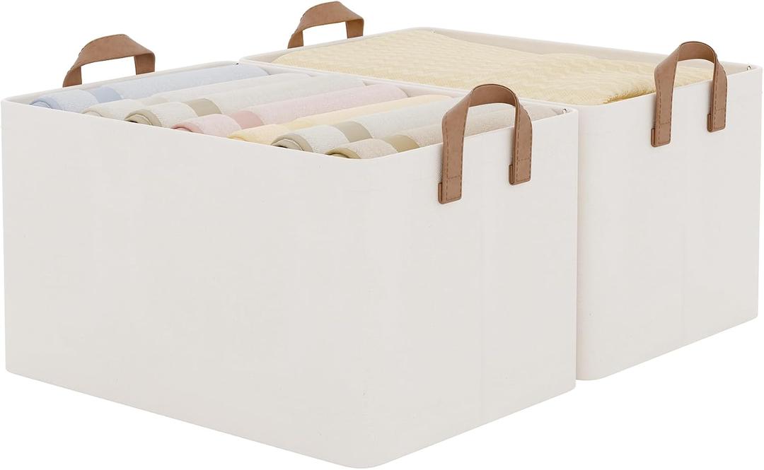 StorageWorks Fabric Storage Bins, Extra Large Storage Baskets for Shelves, Closet Organizers and Storage Bins with Metal Frame, Handles, Jumbo, Natural Color, 2-Pack