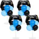 4 Sets Video Game Birthday Party Balloons Stand Kit with Game Handle Foil Balloons Black Blue Party Ball Balloon Centerpiece for Tables for Boy Girl Video Gamer Gaming Birthday Baby Shower Decoration