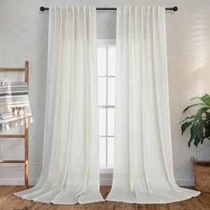 Back Tab Cream Linen Curtains 96 Inches Long 2 Panels Set for Living Room Patio Sliding Door Pocket Ivory Sheer Curtains Canvas Cloth Textured Light Filtering Drapes Floor to Ceiling Length 8 FT 42x96 (Natural)