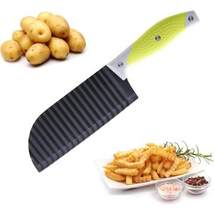 French Fry Cutter for Wave Fries, Crinkle Cutter for Veggies, Potatoes, Cucumber, Carrot and Fruit, with Non-slip Handle, Dishwasher Safe